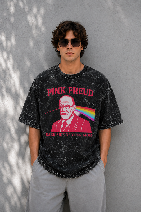 Pink Freud Oversized Acid Wash Tee