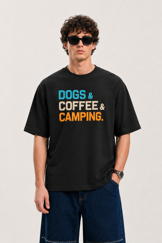Dog, Coffee & Camping-Oversized Tee