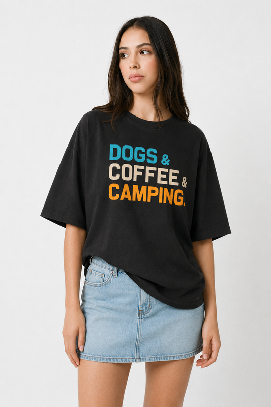 Dog, coffee & camping-Oversized tee