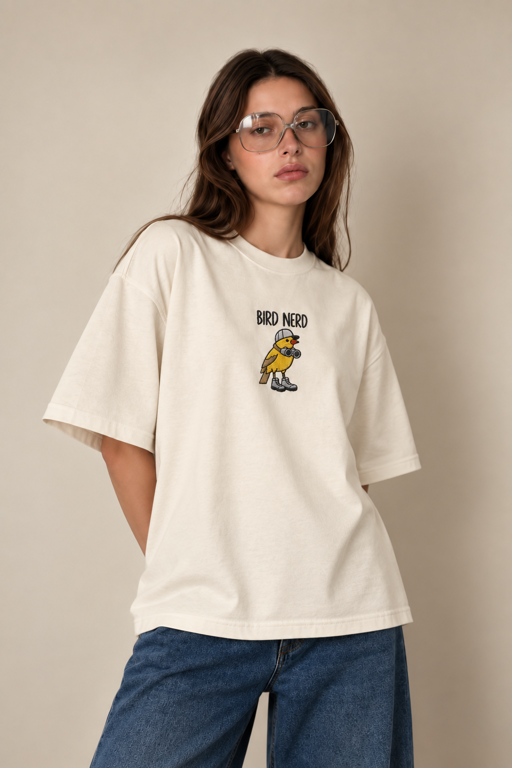 Bird Nerd Oversized Embroidered Tee