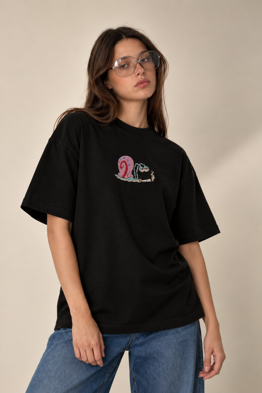 Snail Pace Embroidered Oversized Tee