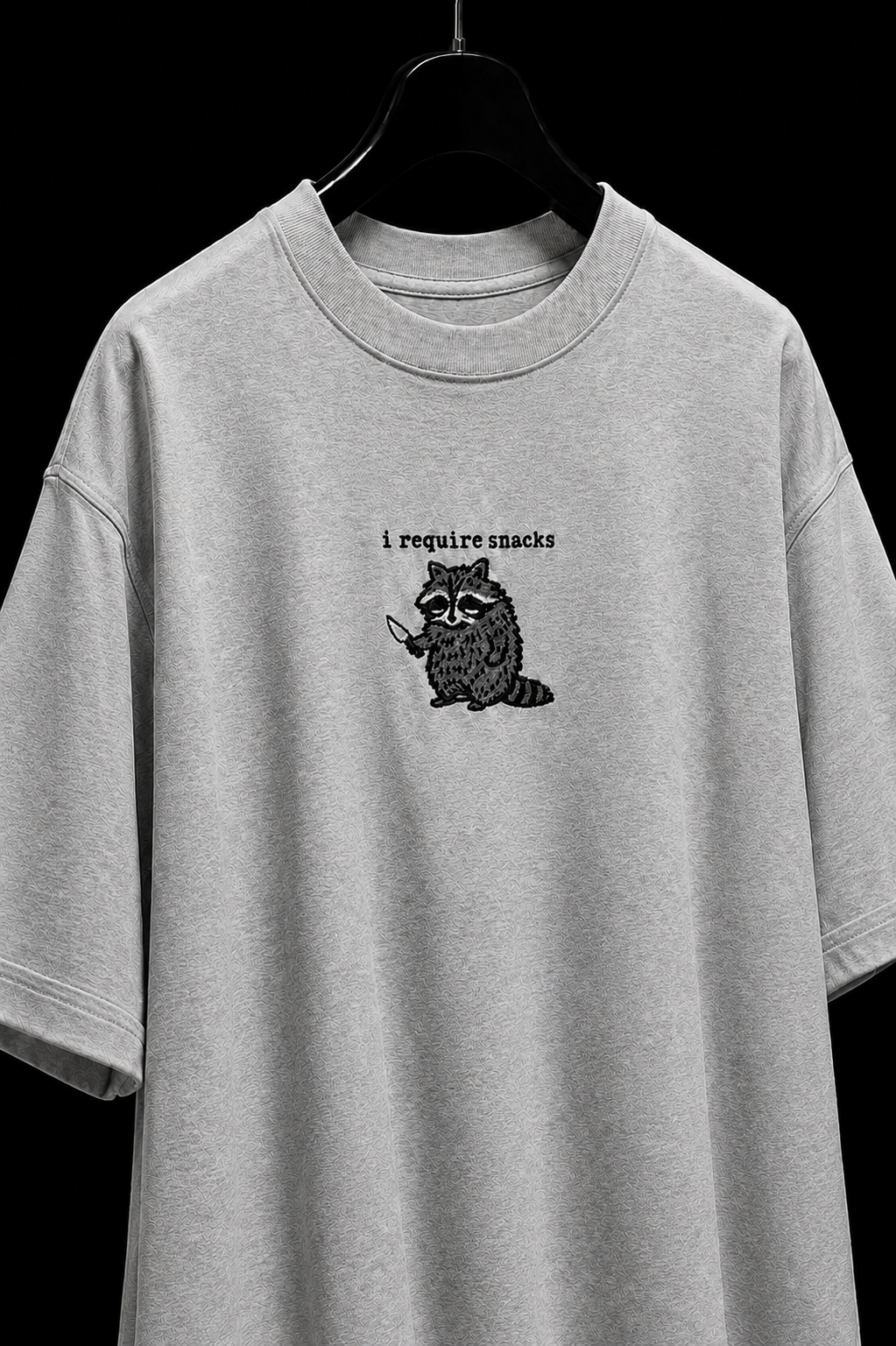 I require snack- Embroidered Oversized tee