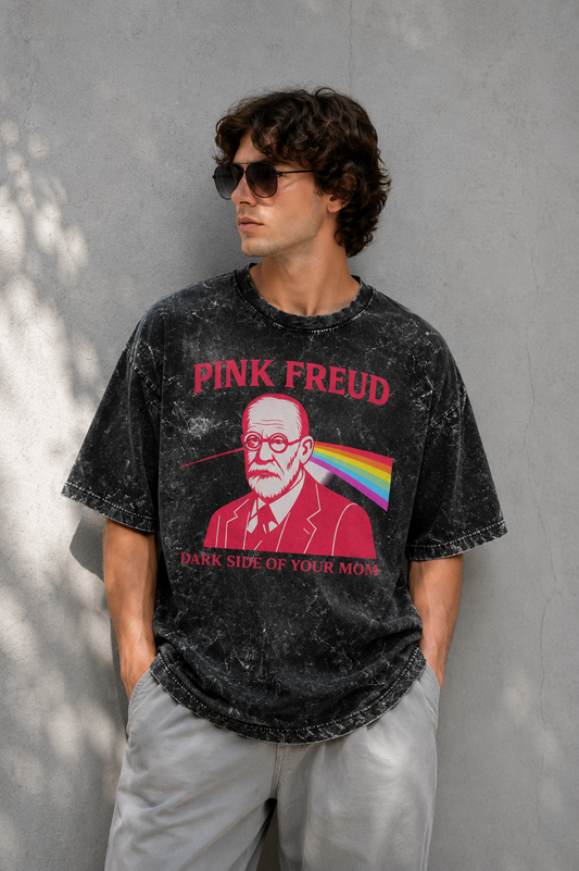Pink Freud Oversized Acid Wash Tee