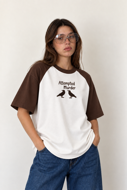 Attempted Murder Embroidered Raglan Tee