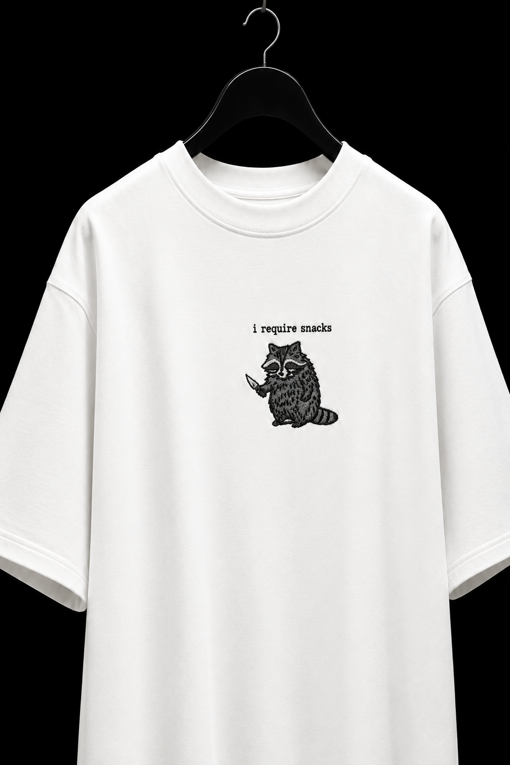 I require snack- Embroidered Oversized tee
