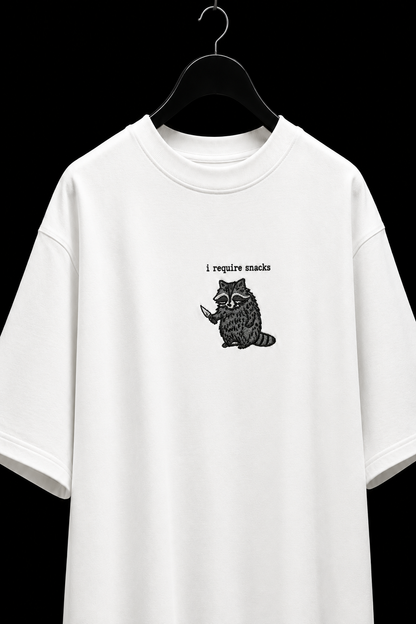 I require snack- Embroidered Oversized tee