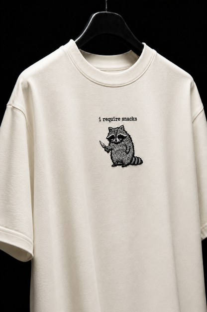 I require snack- Embroidery Oversized tee