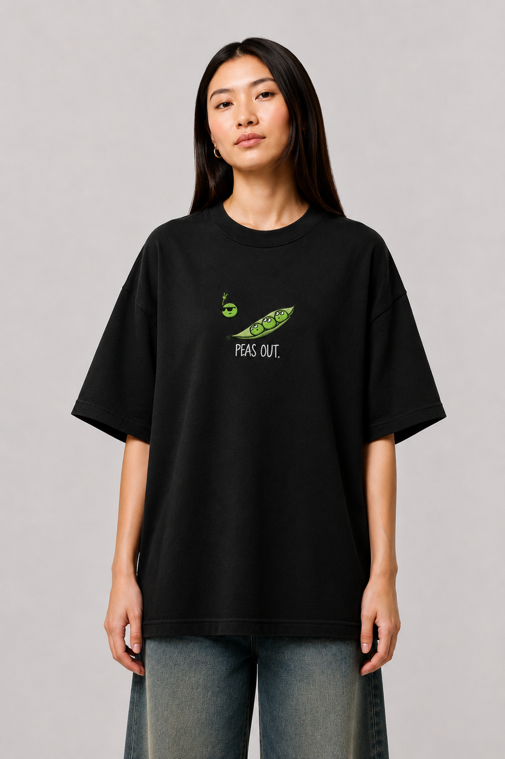 Peas Out — Embroidered Oversized Tee