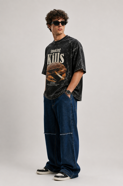 Retro Smoking kills Acid Washed Tee