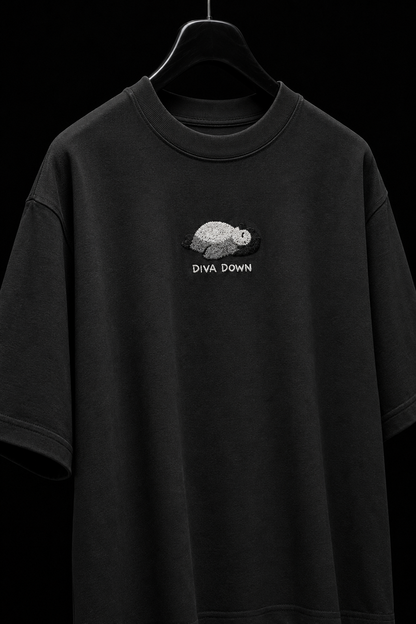 Diva Down- Embroidered Oversized Tee