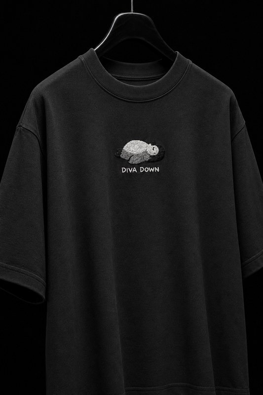 Diva Down- Embroidered Oversized Tee