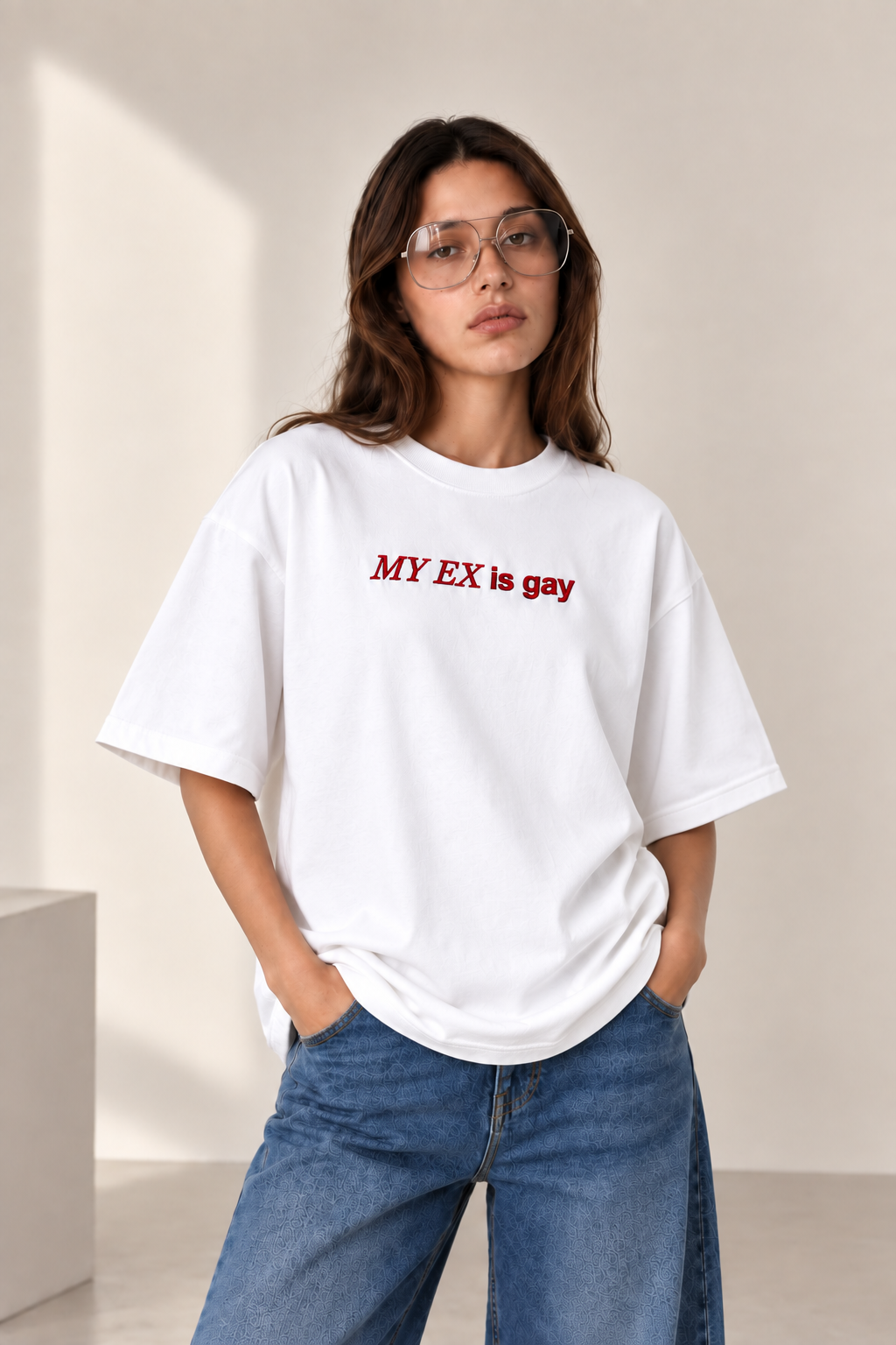 Ex is gay- Embroidered Oversized tee