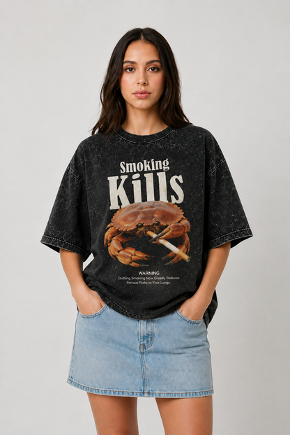 Retro Smoking kills Acid Washed Tee