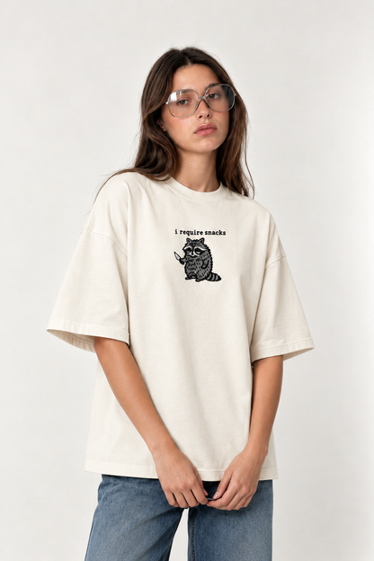I require snack- Embroidered Oversized tee