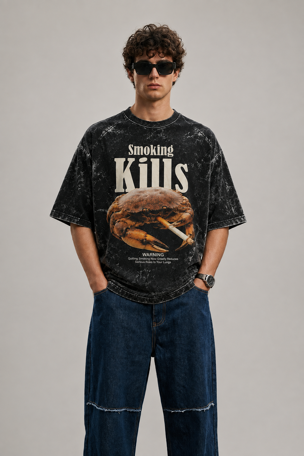 Retro Smoking kills Acid Washed Tee