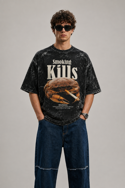 Retro Smoking kills Acid Washed Tee