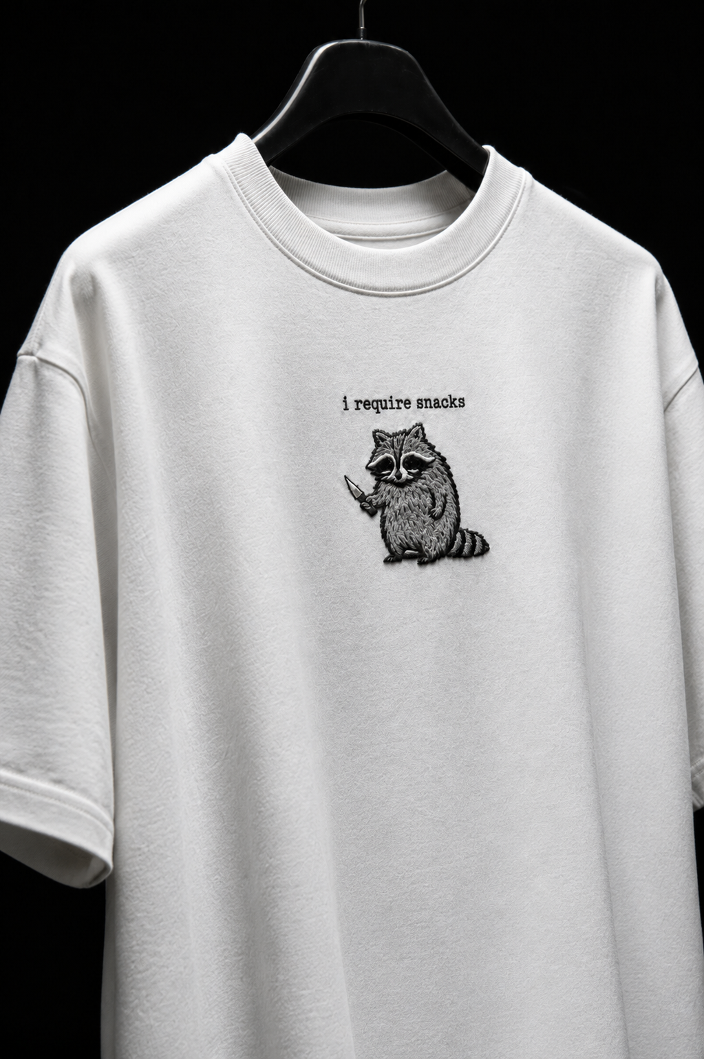 I require snack- Embroidery Oversized tee