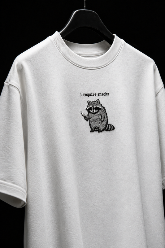 I require snack- Embroidery Oversized tee
