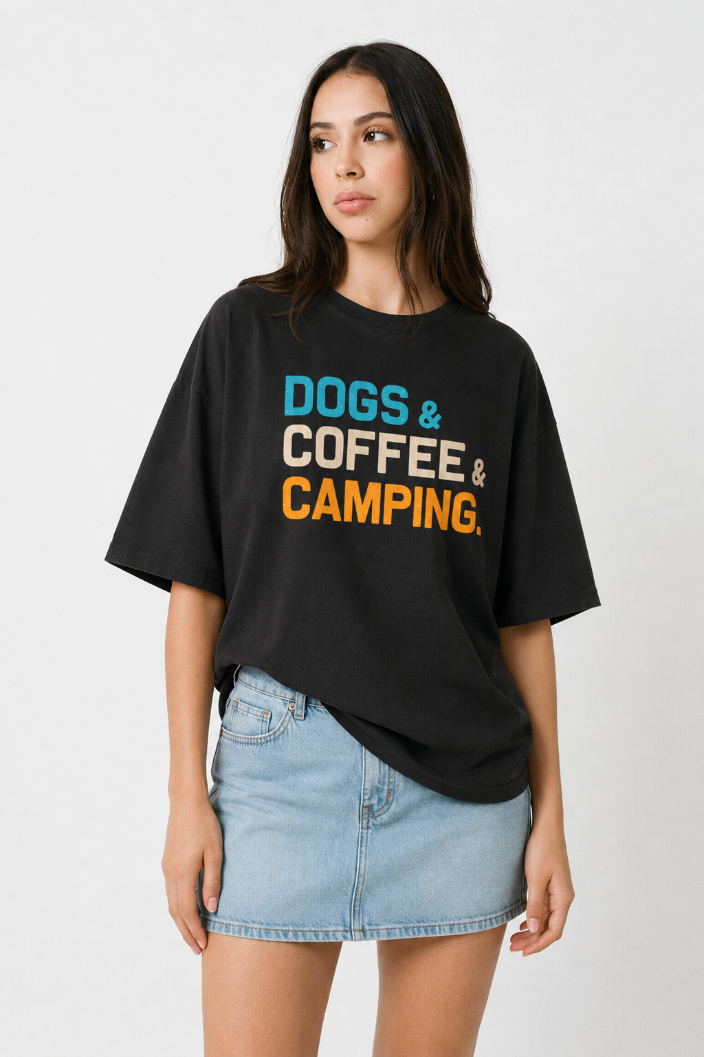 Dog, Coffee & Camping-Oversized Tee
