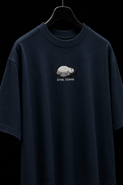 Diva Down- Embroidered Oversized Tee