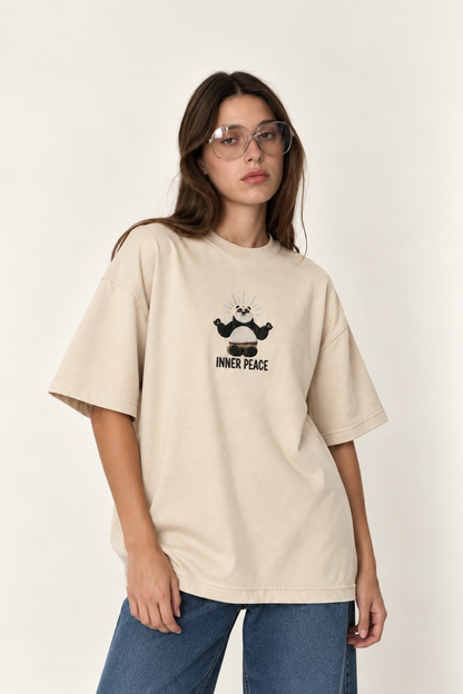 Inner Peace Panda Oversized Embroidered Tee