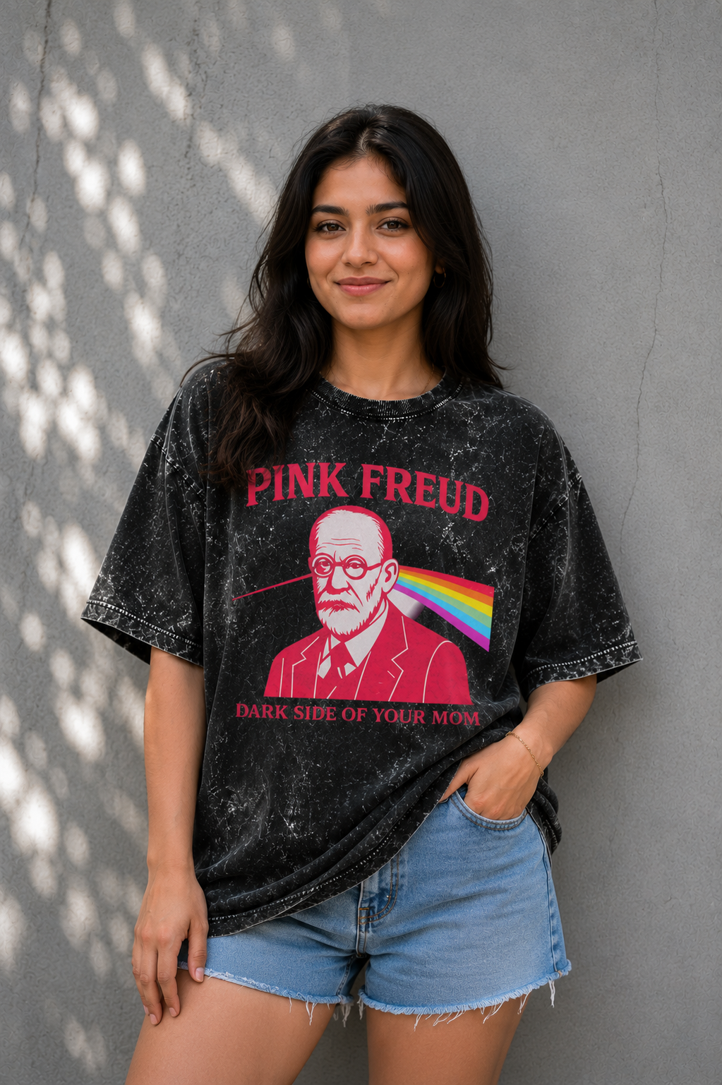 Pink Freud Oversized Acid Wash Tee