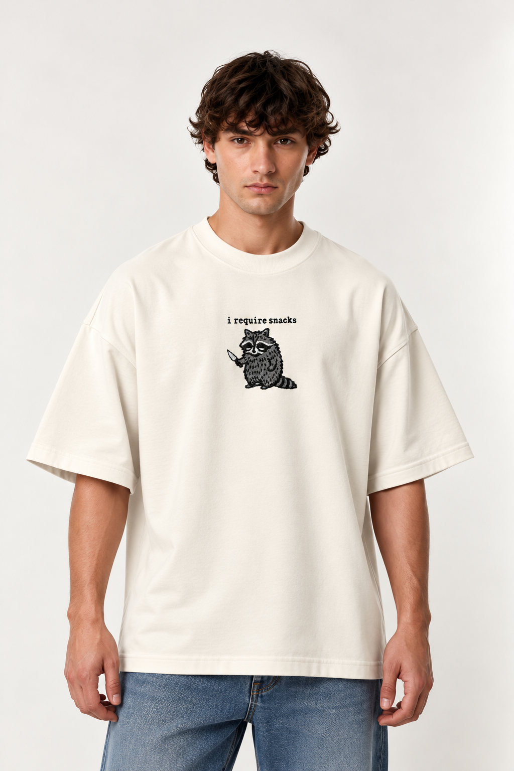 I require snack- Embroidered Oversized tee