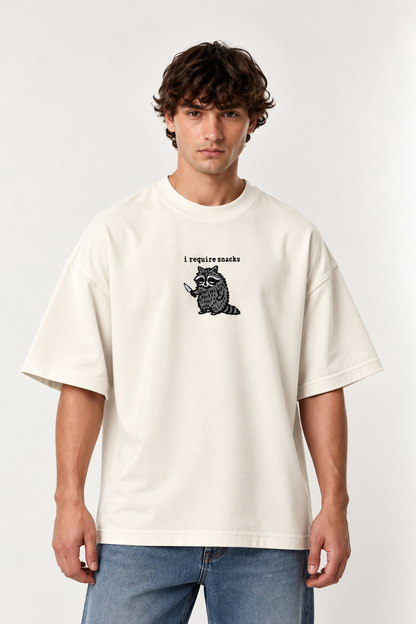 I require snack- Embroidered Oversized tee