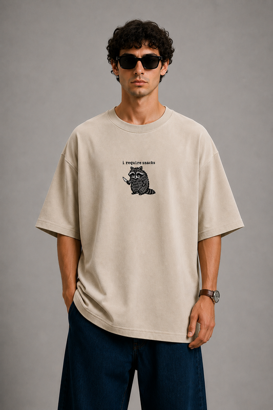 I require snack- Embroidered Oversized tee