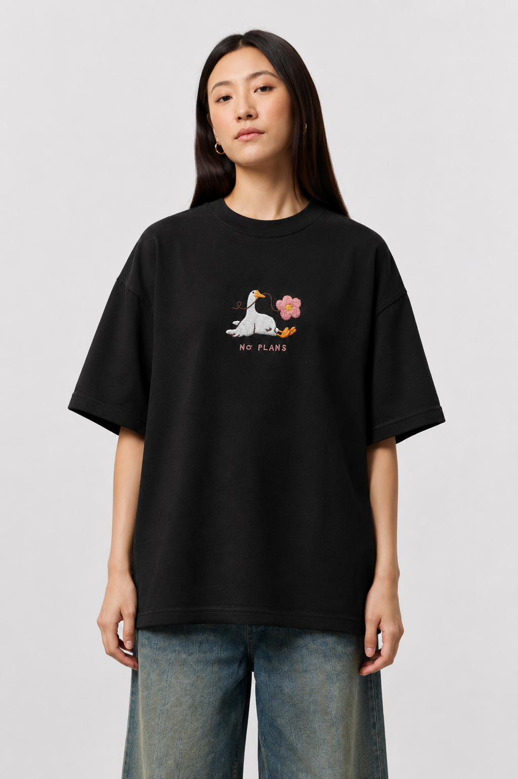 No Plans-Embroidered Oversized Tee