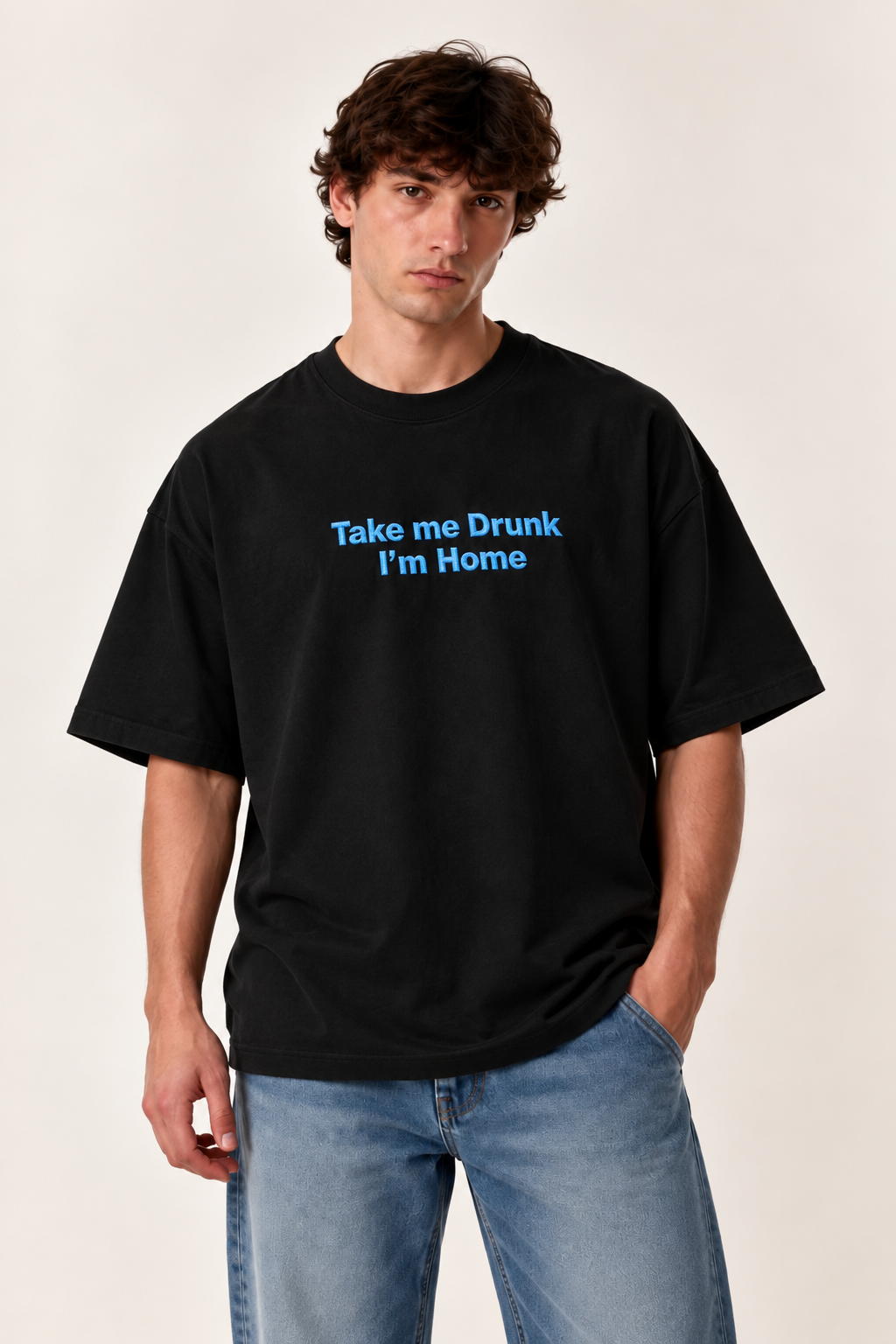Drunk & Home Embroidered Oversized Tee