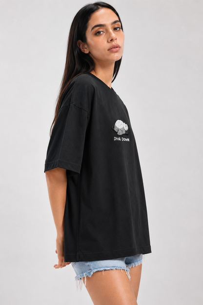 Diva Down- Embroidered Oversized Tee