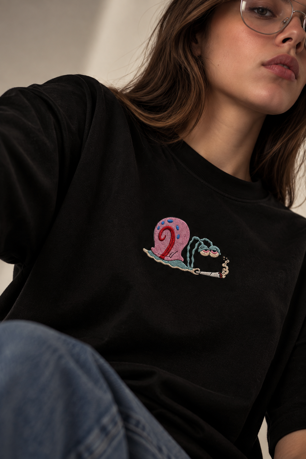 Snail Pace Embroidered Oversized Tee