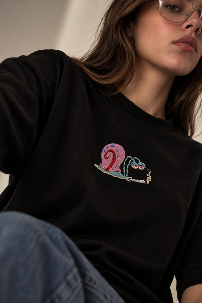 Snail Pace Embroidered Oversized Tee