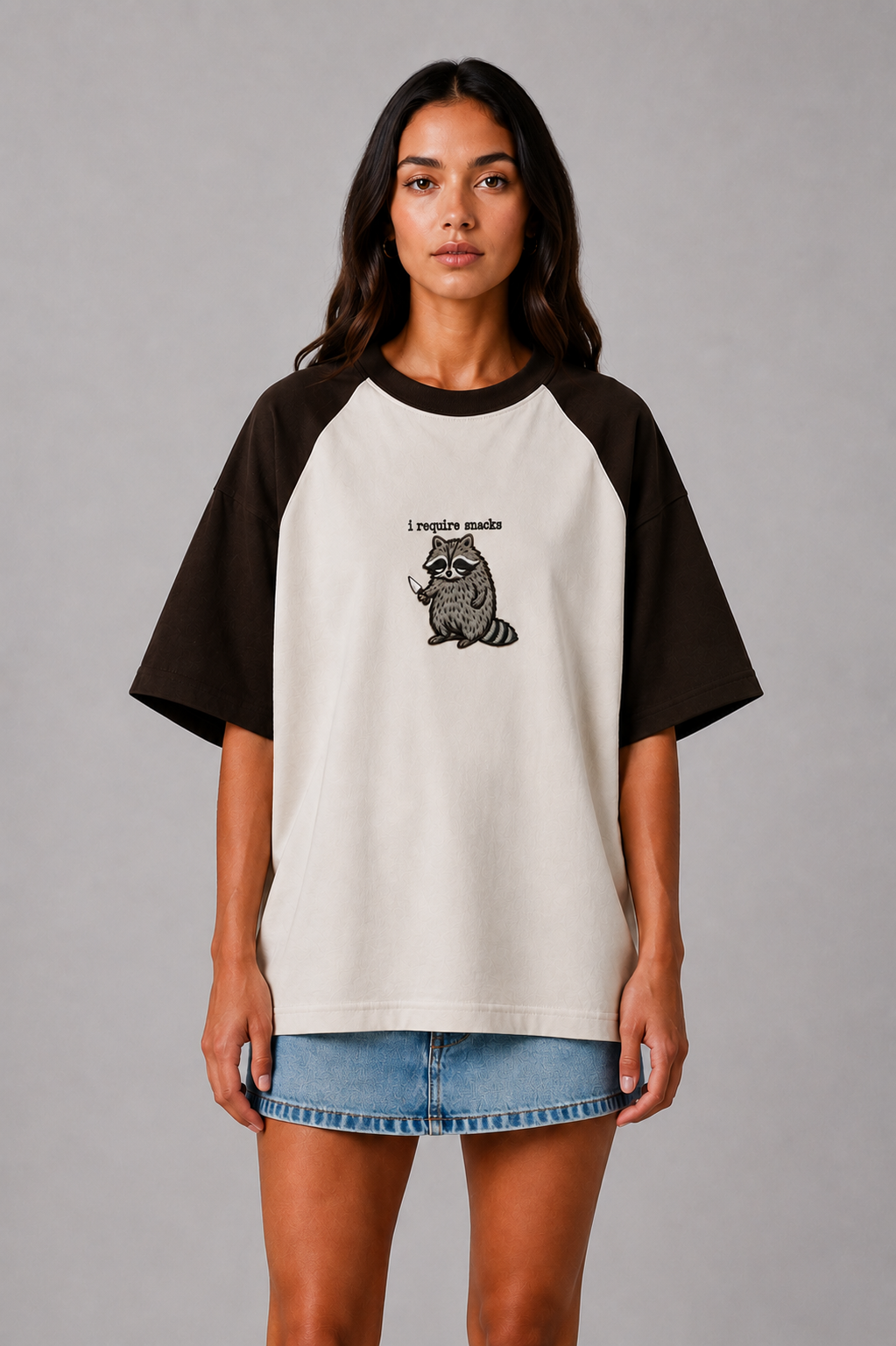 I require snack Embroidered Raglan Tee
