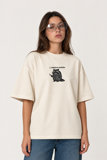 I require snack- Embroidered Oversized tee