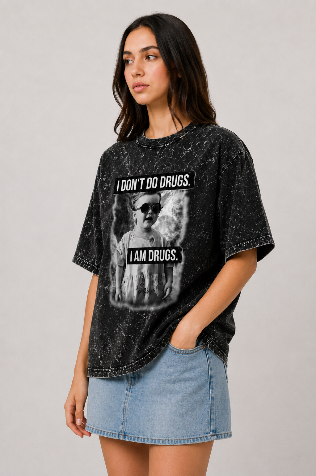 I Don't Do Drugs Oversized Acid Wash Tee