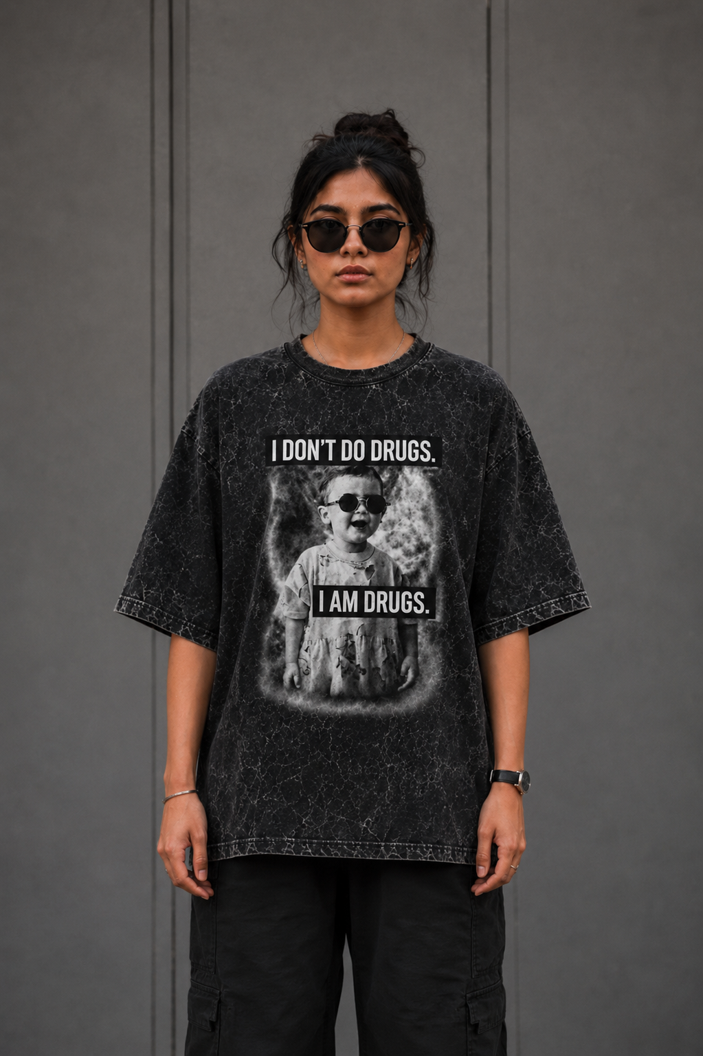 I Don't Do Drugs Oversized Acid Wash Tee