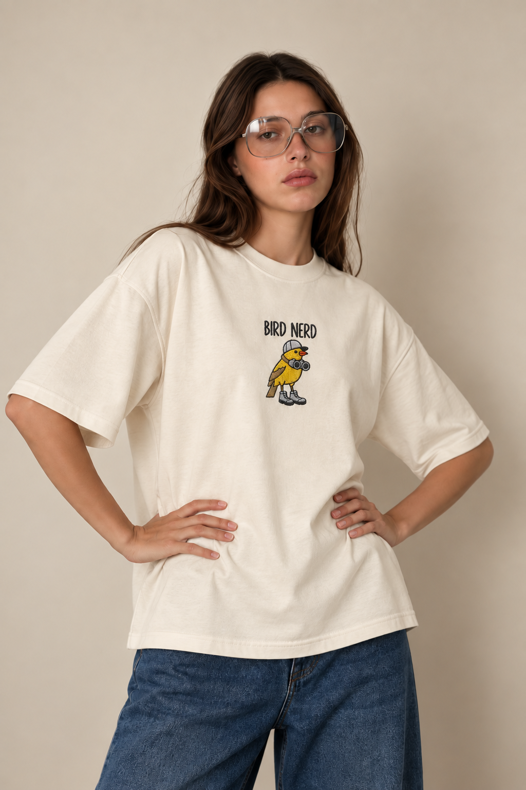 Bird Nerd Oversized Embroidered Tee