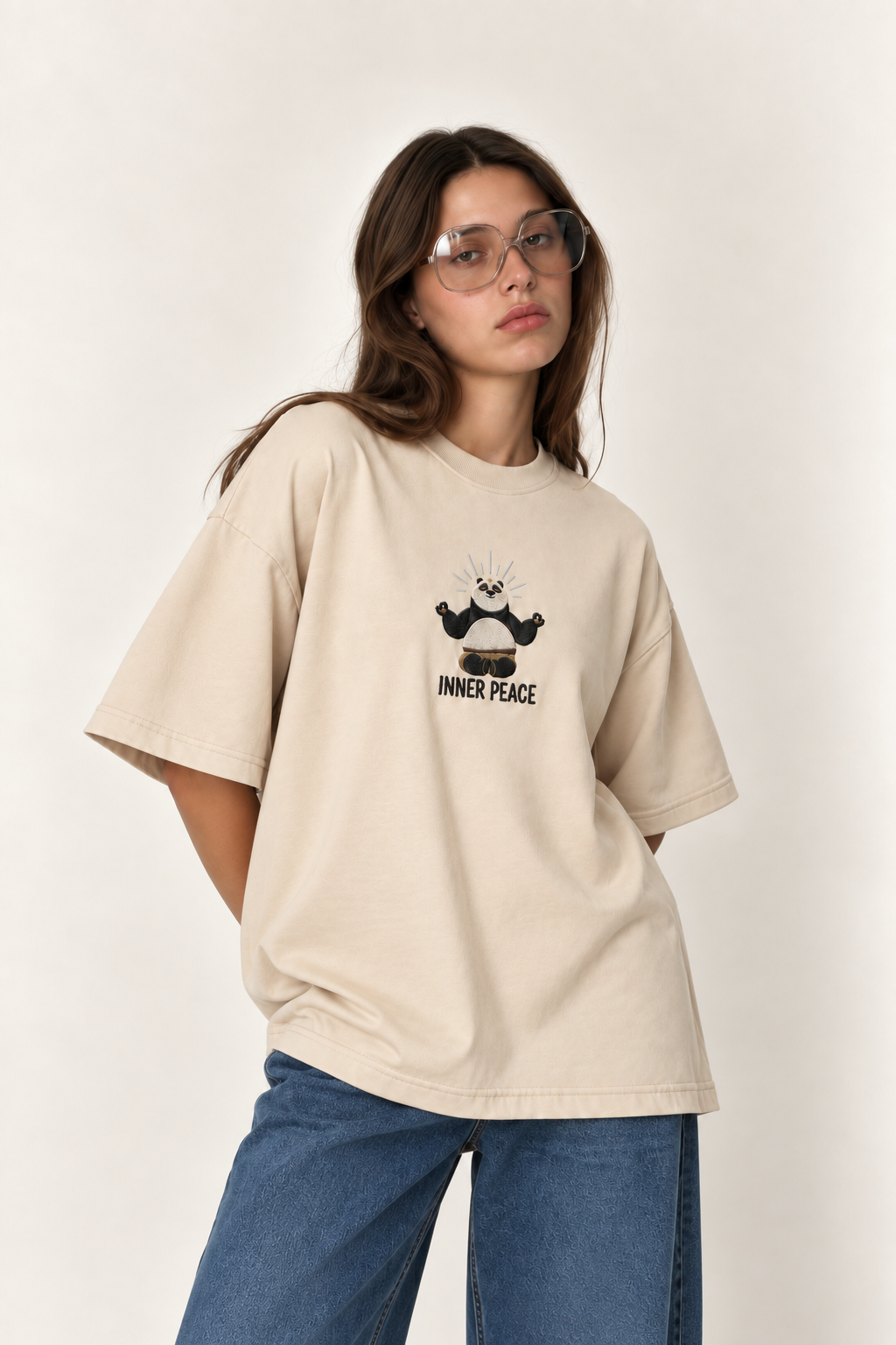 Inner Peace Panda Oversized Embroidered Tee