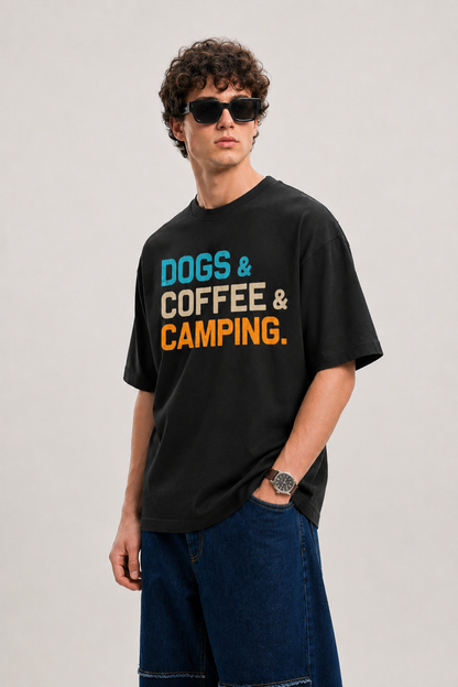 Dog, Coffee & Camping-Oversized Tee