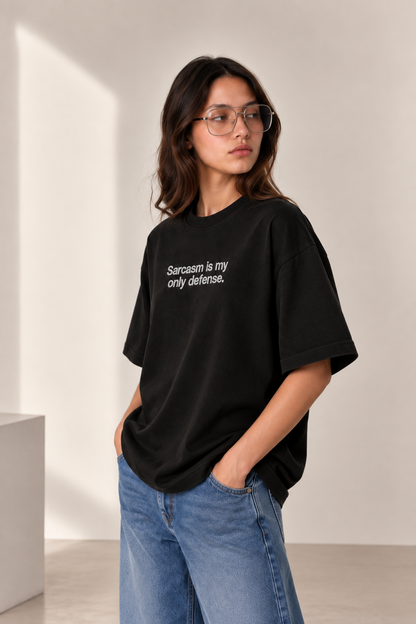 Sarcasm- Embroidered Oversized Tee