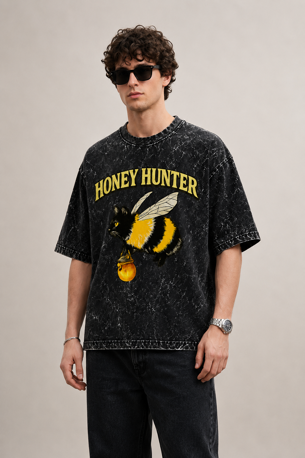 Honey Hunter Acid Washed Oversized Tee