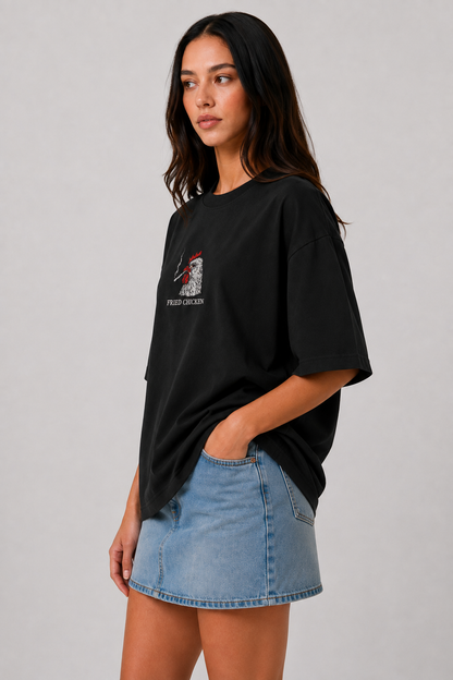 Fried Chicken- Embroidered Oversized tee
