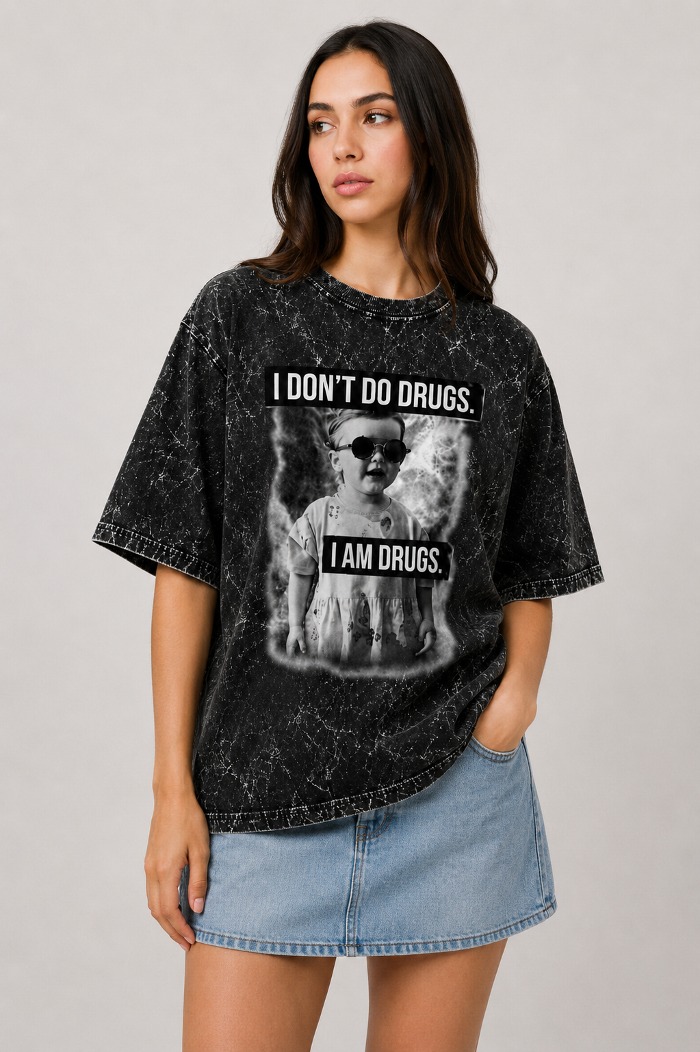 I Don't Do Drugs Oversized Acid Wash Tee