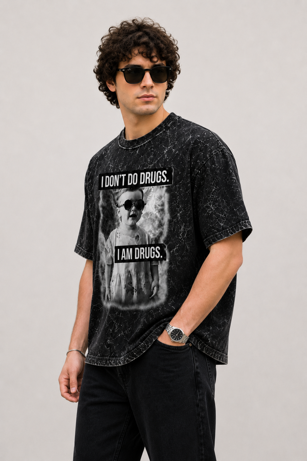 I Don't Do Drugs Oversized Acid Wash Tee