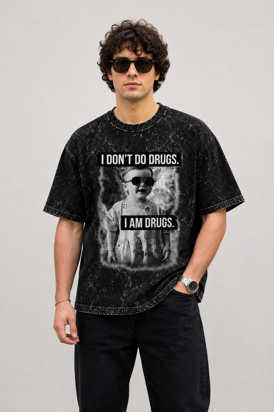 I Don't Do Drugs Oversized Acid Wash Tee