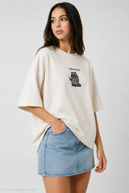 I require snack- Embroidered Oversized tee
