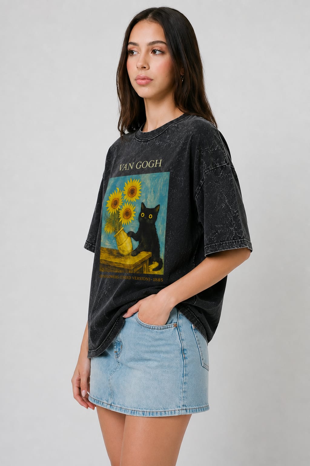 Van Gogh-Acid Washed Oversized Tee