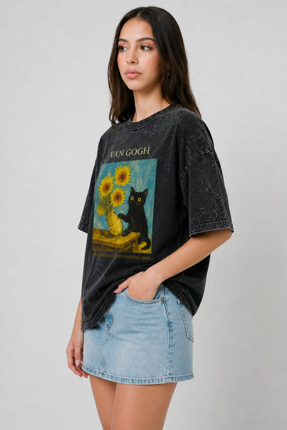 Van Gogh-Acid Washed Oversized Tee